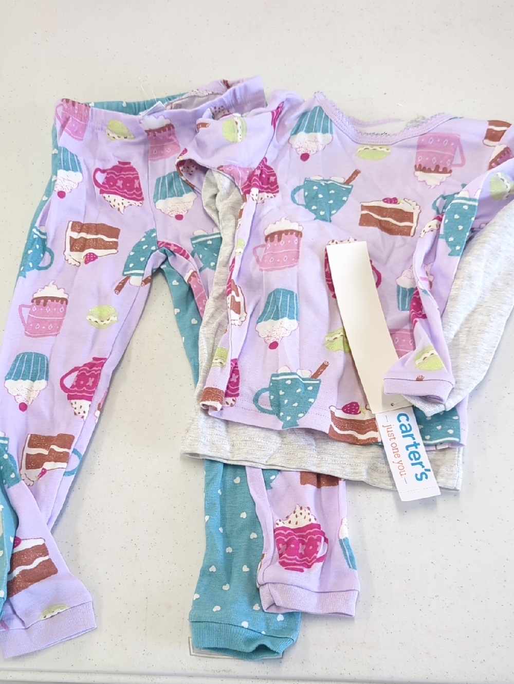 Carter's Lavender Cupcake and Teacup Pajama Set with Teal Accents